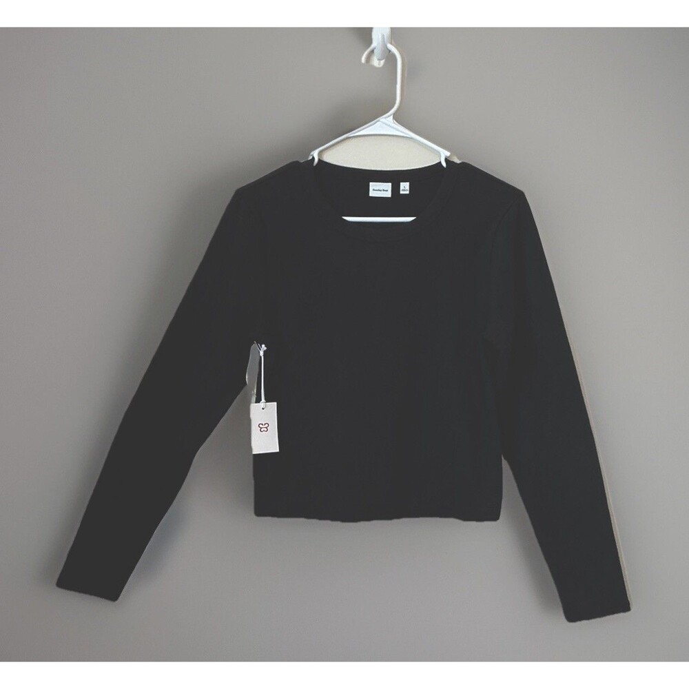 Aritzia Sunday Best Black Cropped Long Sleeve Large Round Neck Top NWT lagenlook